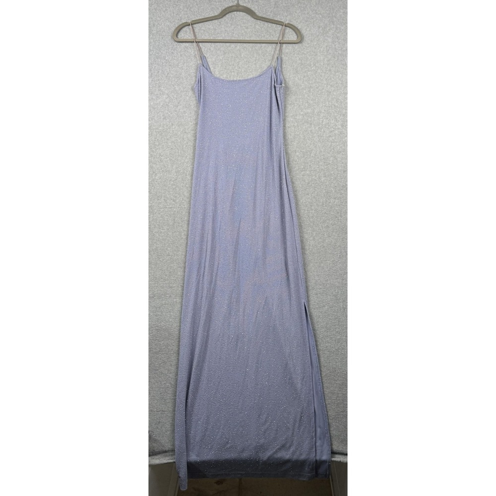 VTG City Triangles Maxi Dress Womens Small Purple Glitter Open Back Slit Y2K